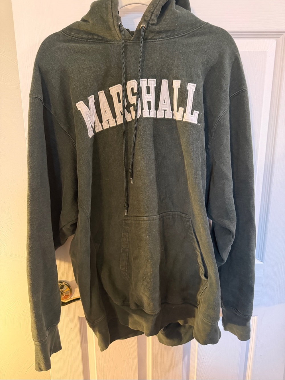 Vintage Marshall Steve & Barry’s Embroidered Pullover Hoodie Dark Olive Green